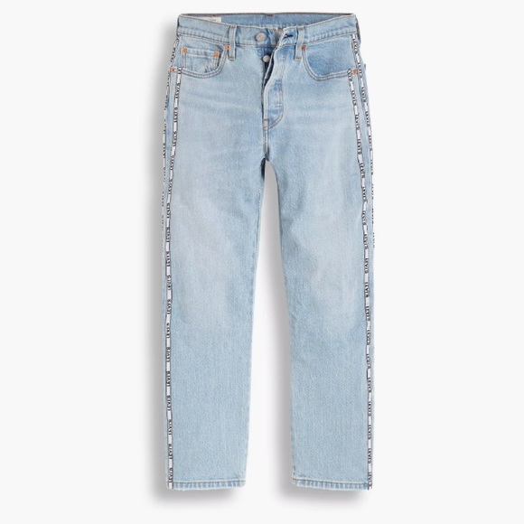 LEVI'S Premium 501 Original Sport Stripe Cropped Jeans in Dibs Size 26 - Picture 1 of 13
